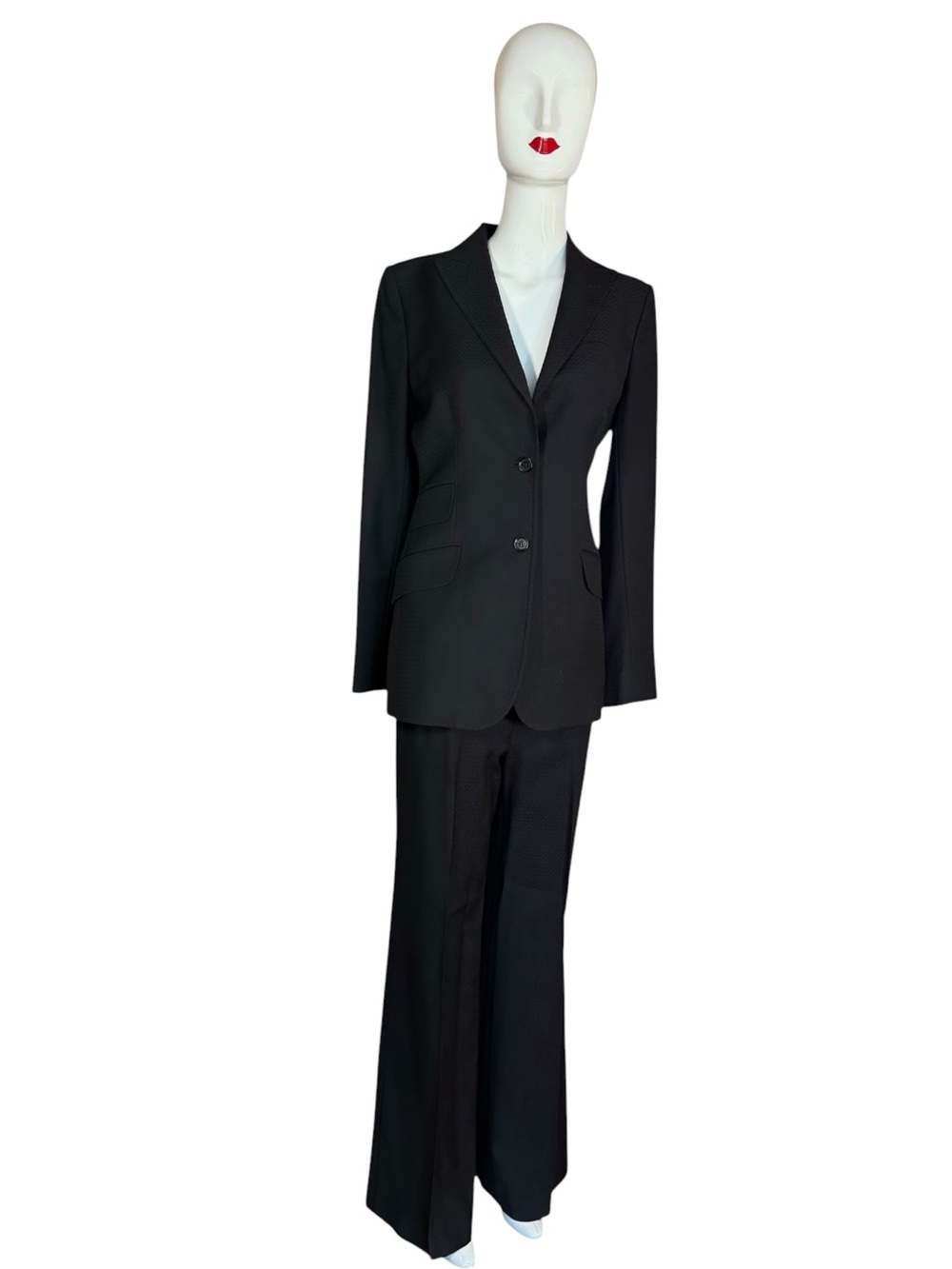 Dolce & Gabbana Black Wool Blend Suit | Leopard Lining | Wide-Leg Trousers